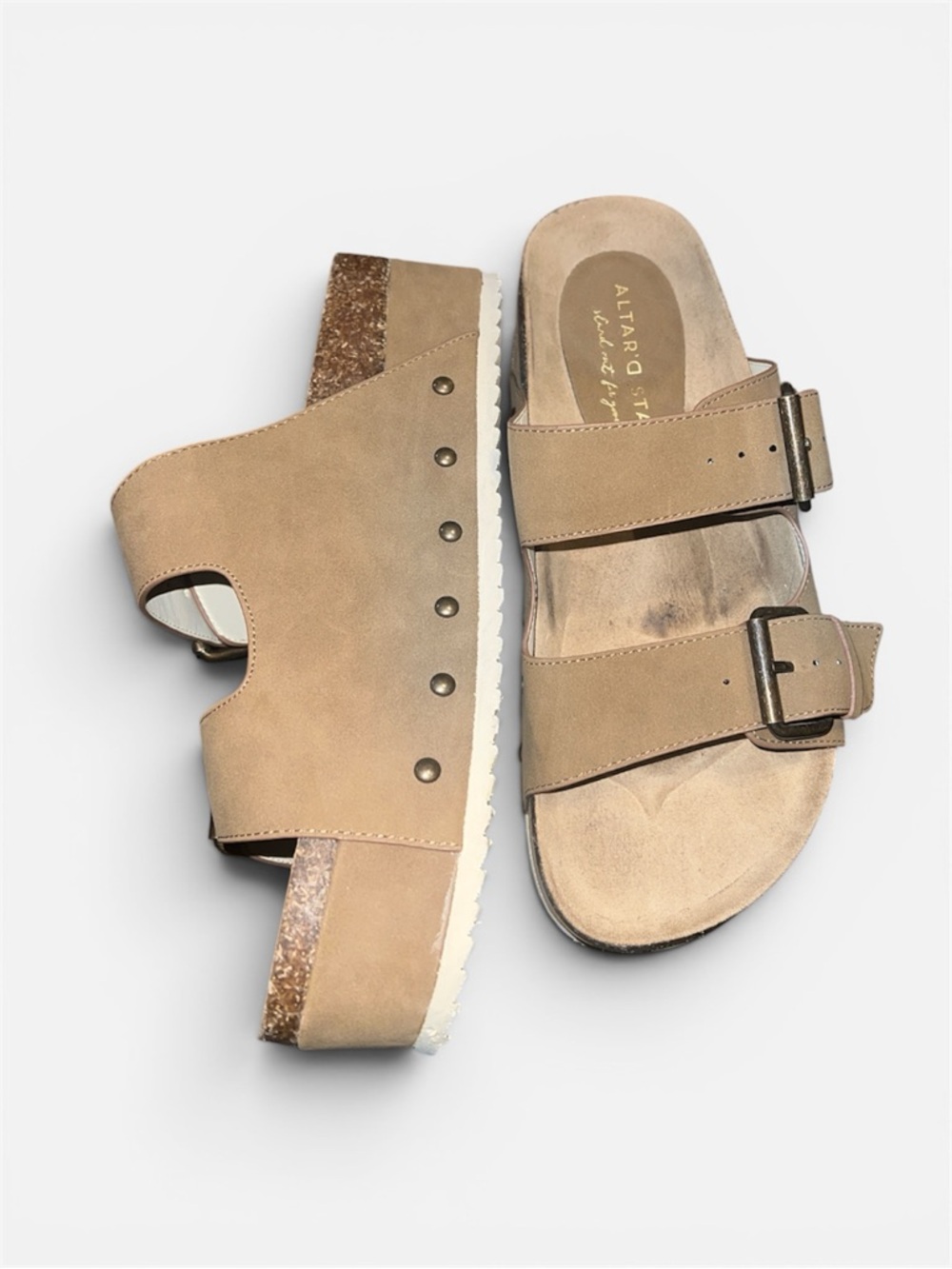 ALTARD STATE Women’s Double-Buckle Platform Slide Sandals in Brown SZ 8 - Picture 2 of 5